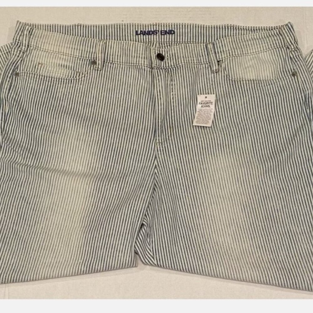 NWT Lands End Blue White Striped High Rise Slim Ankle Jeans Womens Plus Sz 24W